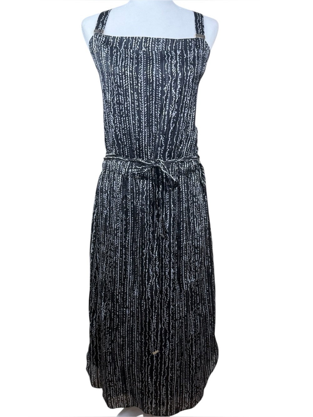 WHBM Lurex Tank Midi Dress XL Black Linear Graphic NWT $180 Flowy Gold - Picture 3 of 8